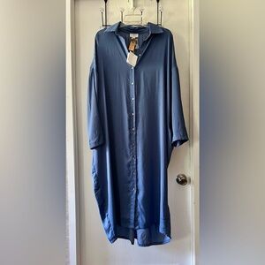 P. cill - Sky Blue Satin Button-Up Boyfriend Dress